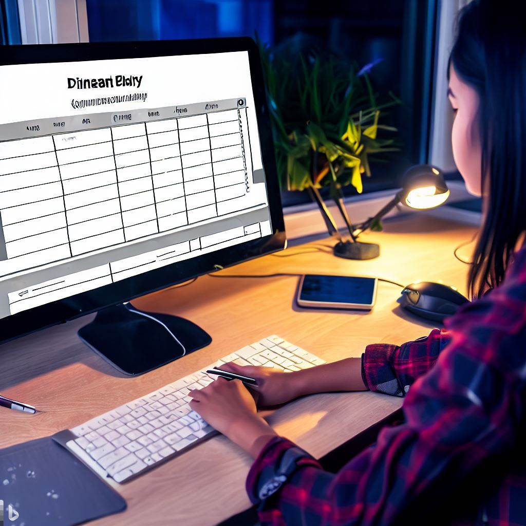 Woman of color looking at a table on a computer screen.